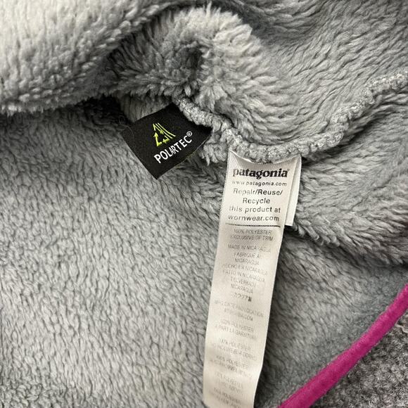 Patagonia Sweater Womens Small Gray Pink Fleece Quarter Zip Pullover Pocket - Picture 6 of 11